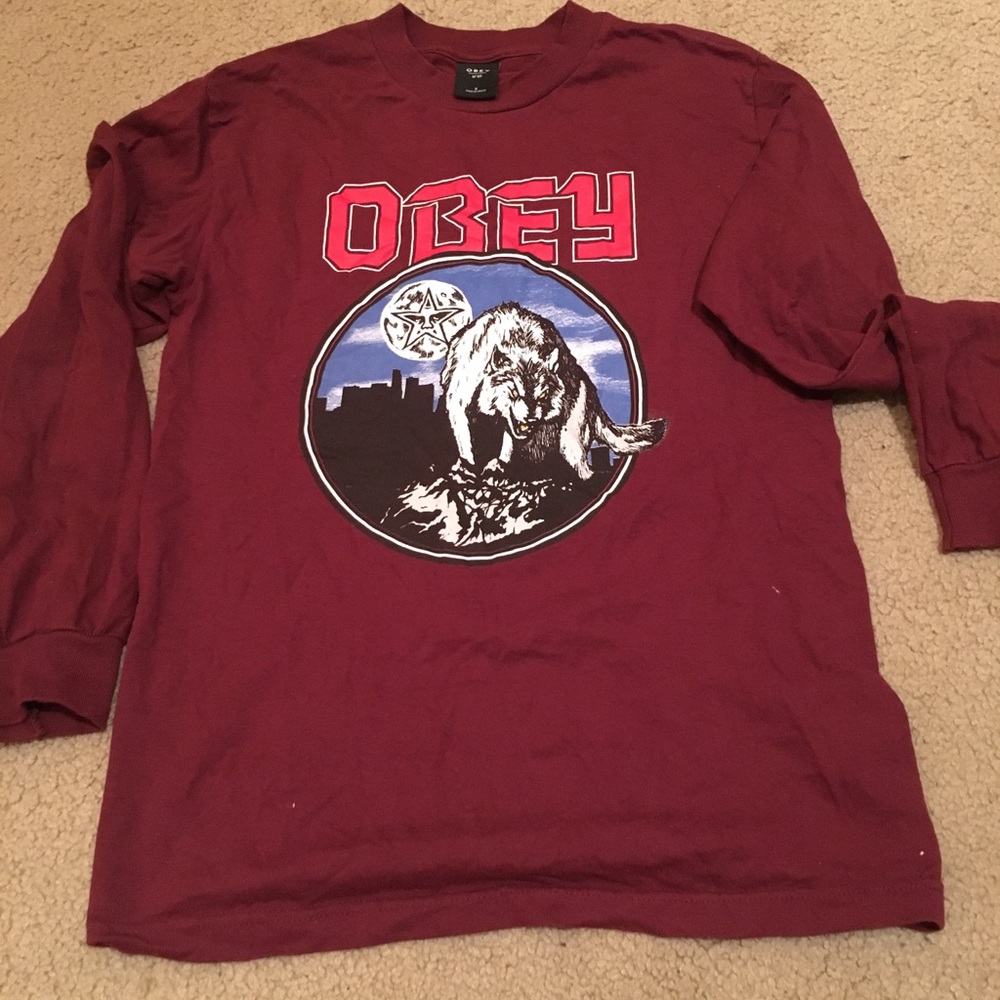 Long sleeve obey shirt, maroon